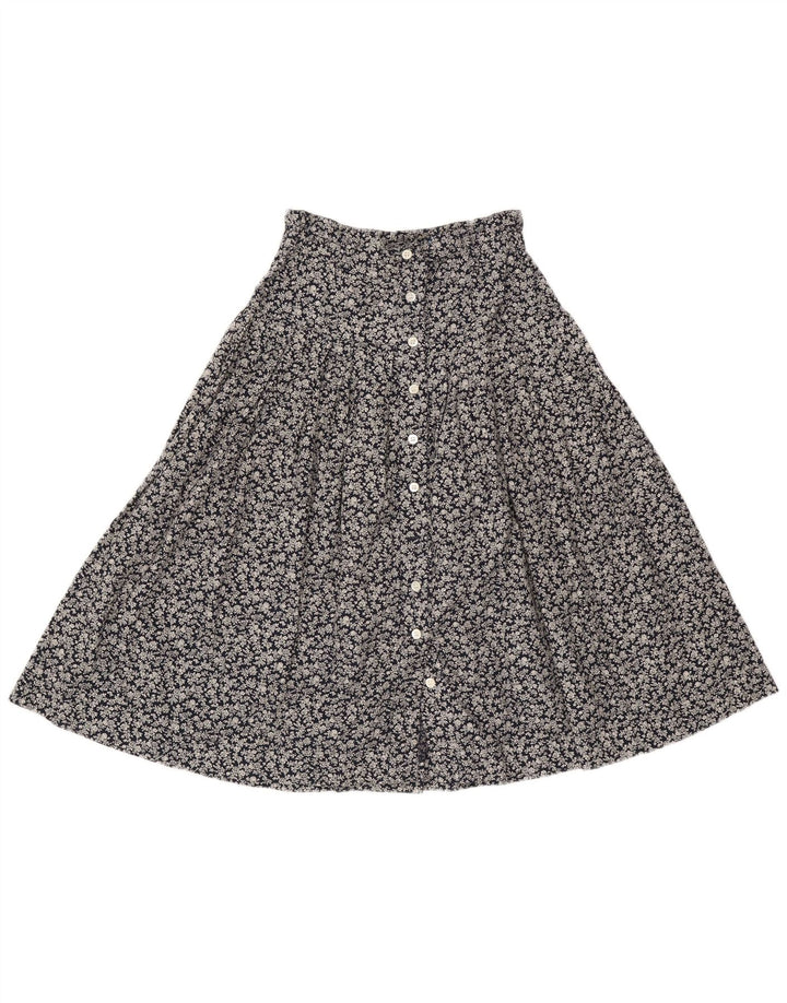 Simonetta Damen Faltenrock in A-Linie, W26, klein, Marineblau mit Blumenmuster