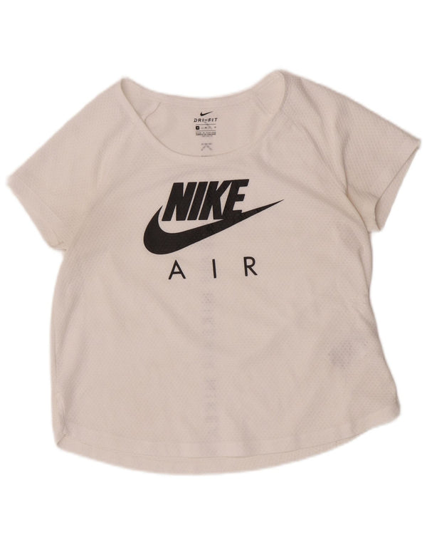 Nike Damen Dri Fit Graphic T-Shirt Top UK 14 Medium Off White Polyester
