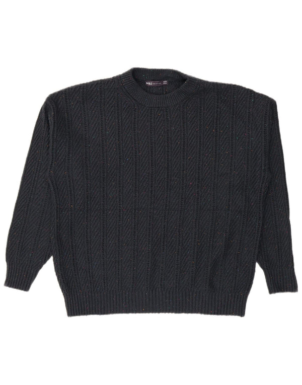 Marks & Spencer Herren-Pullover mit Rundhalsausschnitt, groß, marineblau meliert