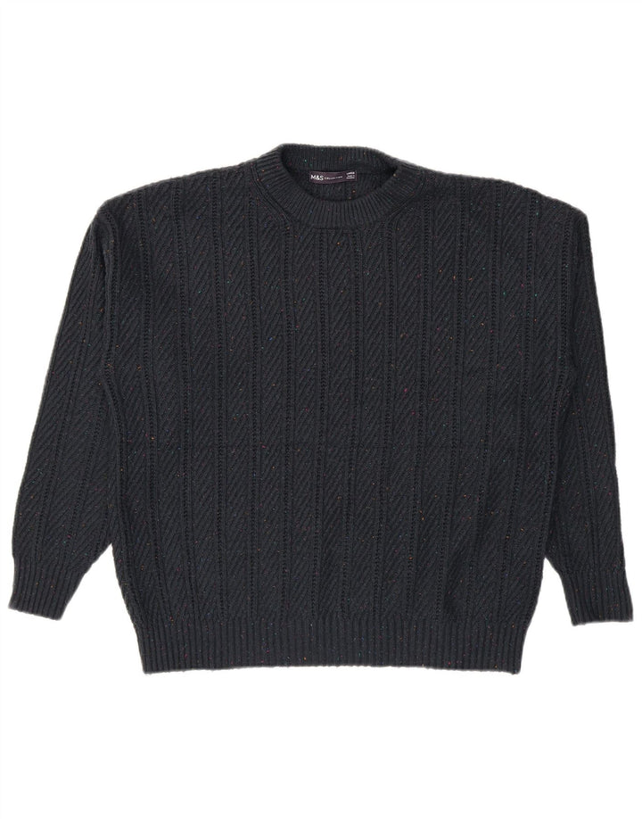 Marks & Spencer Herren-Pullover mit Rundhalsausschnitt, groß, marineblau meliert