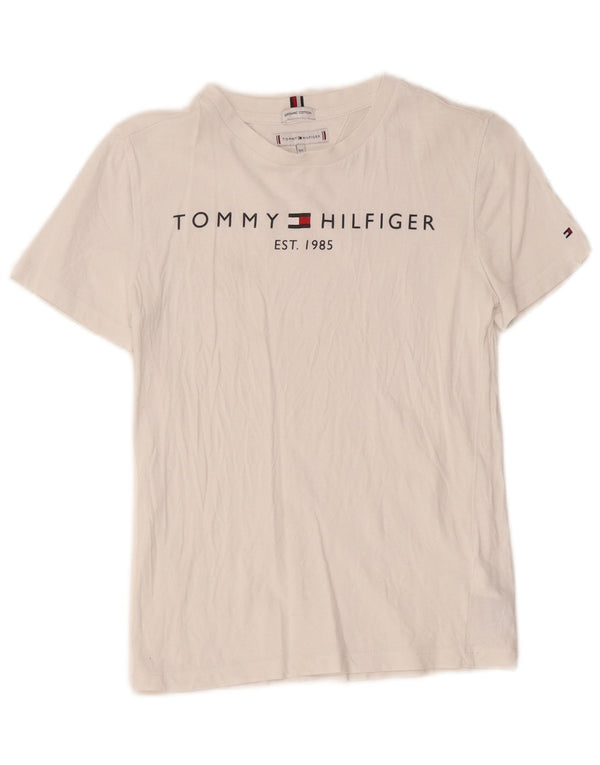 Tommy Hilfiger Mädchen-T-Shirt mit Grafik, 12–13 Jahre, weiße Baumwolle