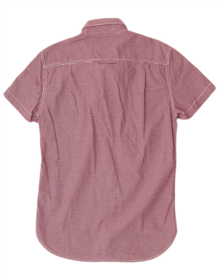 Superdry Herren-Kurzarmhemd, klein, Burgunderrot, Gingham-Baumwolle