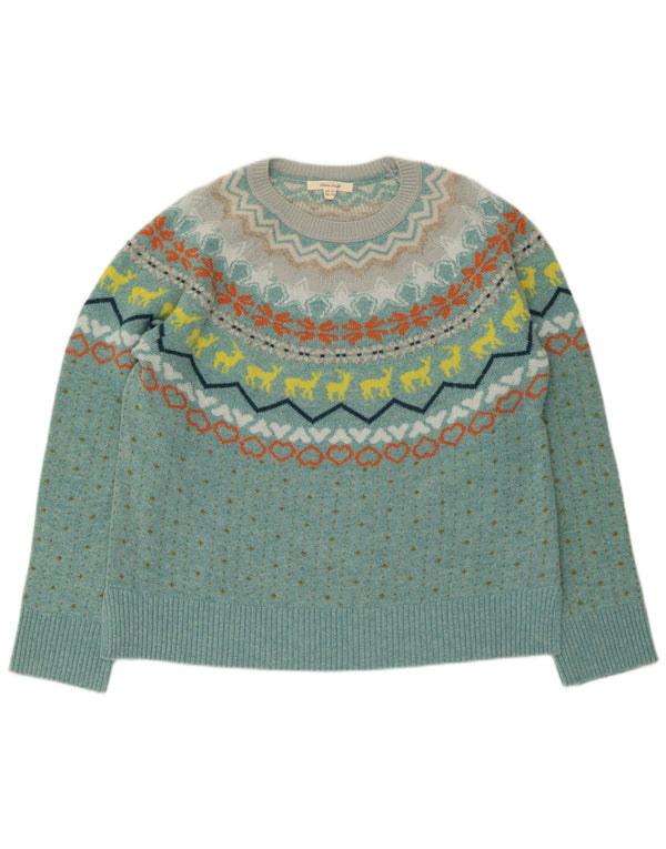 White Stuff Damen-Pullover mit U-Boot-Ausschnitt, UK 14, Größe L, blaue Fair-Isle-Wolle