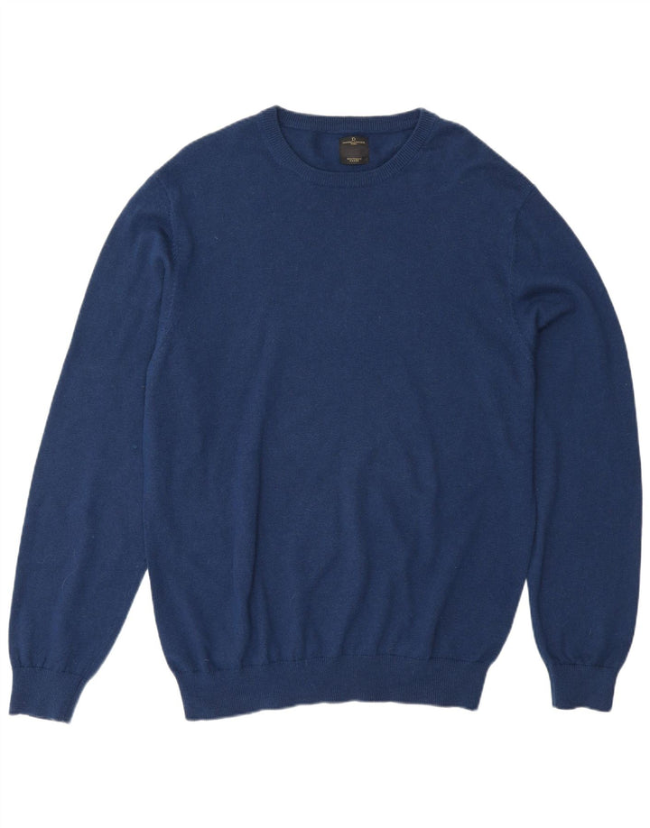 Vintage Herren Pullover mit Rundhalsausschnitt, groß, aus blauer Baumwolle