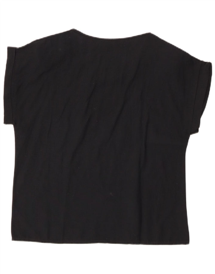 VINTAGE Damen Blusentop IT 44 Mittelschwarze geblümte Baumwolle