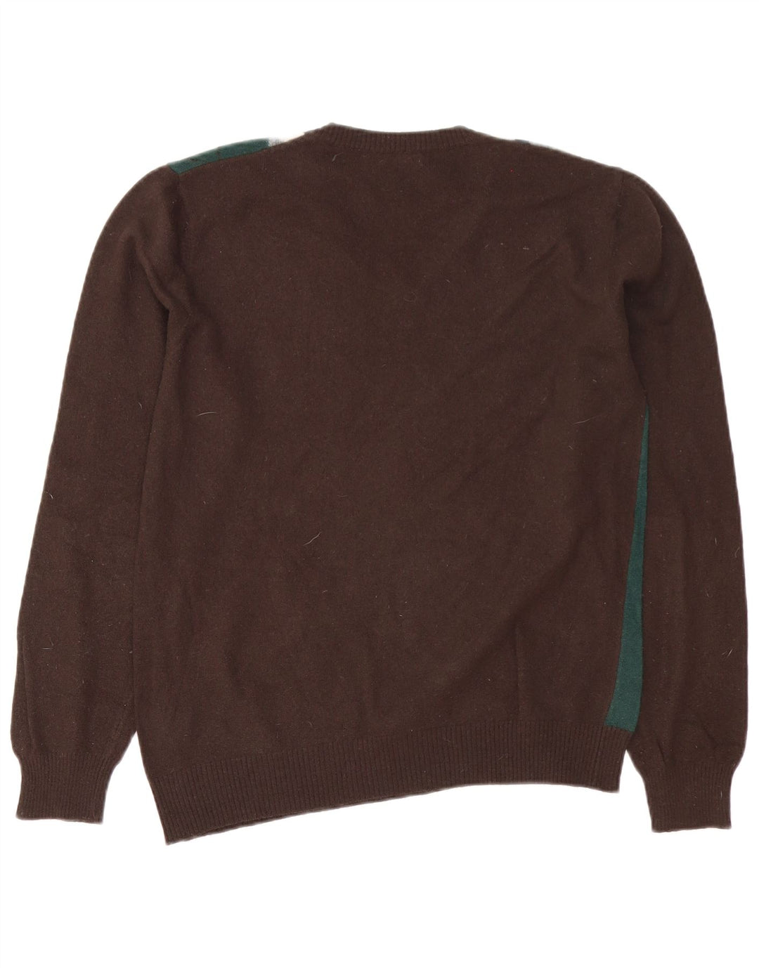 Benetton Herren-Pullover mit V-Ausschnitt, mittelbraune Argyle-/Diamond-Wolle