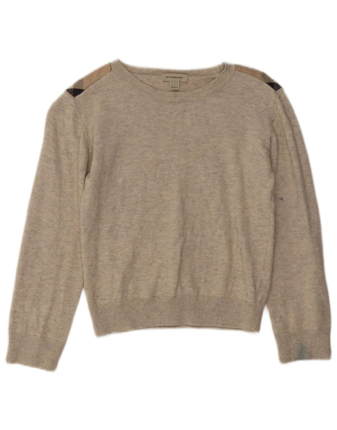 BURBERRY Mädchen-Pullover mit U-Boot-Ausschnitt, 7–8 Jahre, beige Baumwolle