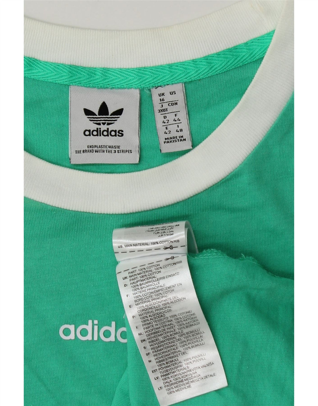 Adidas Damen T-Shirt Top UK 16 Large Türkis Baumwolle