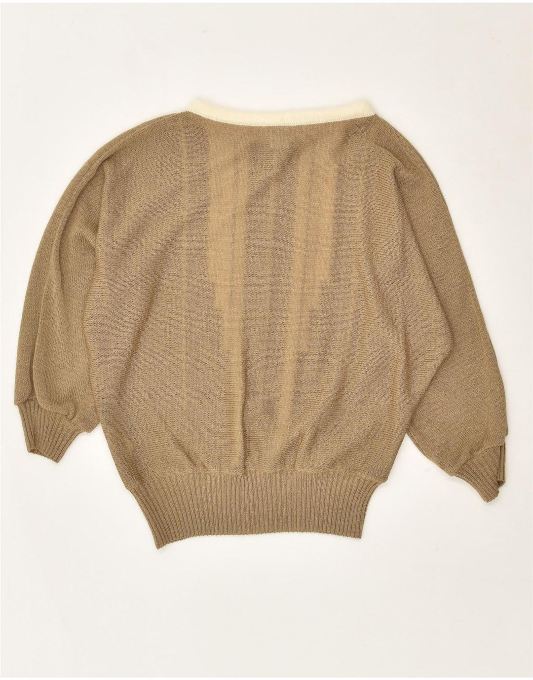 VINTAGE Womens Boat Neck Jumper Sweater EU 38 Medium Khaki Striped | Vintage Vintage | Thrift | Second-Hand Vintage | Used Clothing | Messina Hembry 