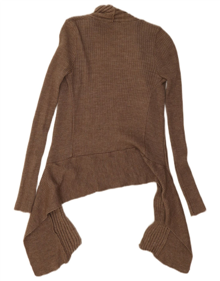 Zara Damen Asymmetrischer offener Cardigan-Pullover UK 12 Mittelbeige