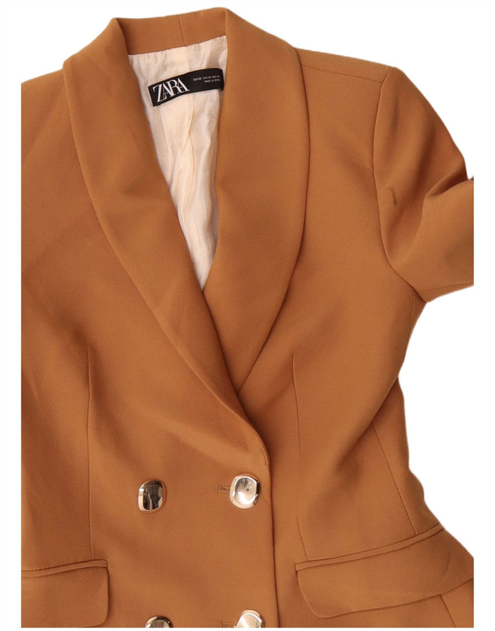 Zara Damen Longline-Zweireiher-Blazerjacke UK 6 XS Orange Polyester