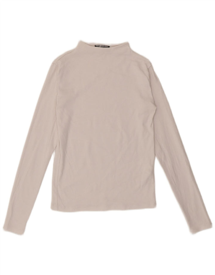 Zara Damen Top Langarm UK 12 Mittelweiße Baumwolle