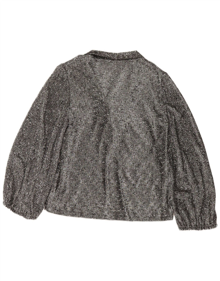 Vintage Damen-Bluse mit 3/4-Ärmeln vorne zum Binden, UK-Gr. 16, Größe L, Grau