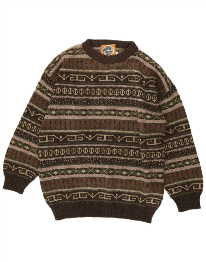 Le Laureat Herren-Pullover mit Rundhalsausschnitt, mittelgroße Khaki-geometrische Wolle