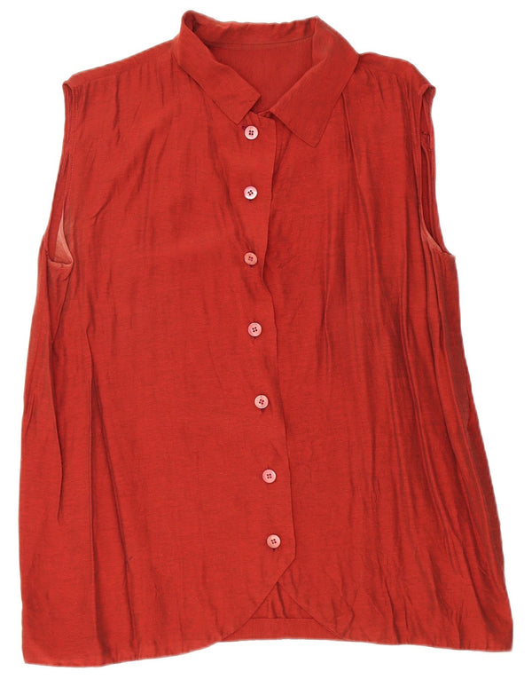 Vintage Damen Grafische Ärmellose Hemdbluse UK 18 XL Burgund