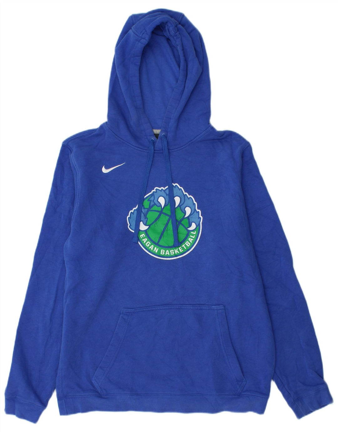 NIKE Mens Graphic Hoodie Jumper Small Blue Cotton