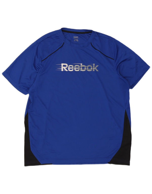 Reebok Herren Grafik-T-Shirt-Oberteil XL Blaues Colourblock-Polyester