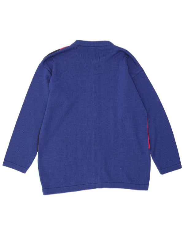 Vintage Damen Cardigan Pullover UK 16 Große blaue Colourblock-Baumwolle