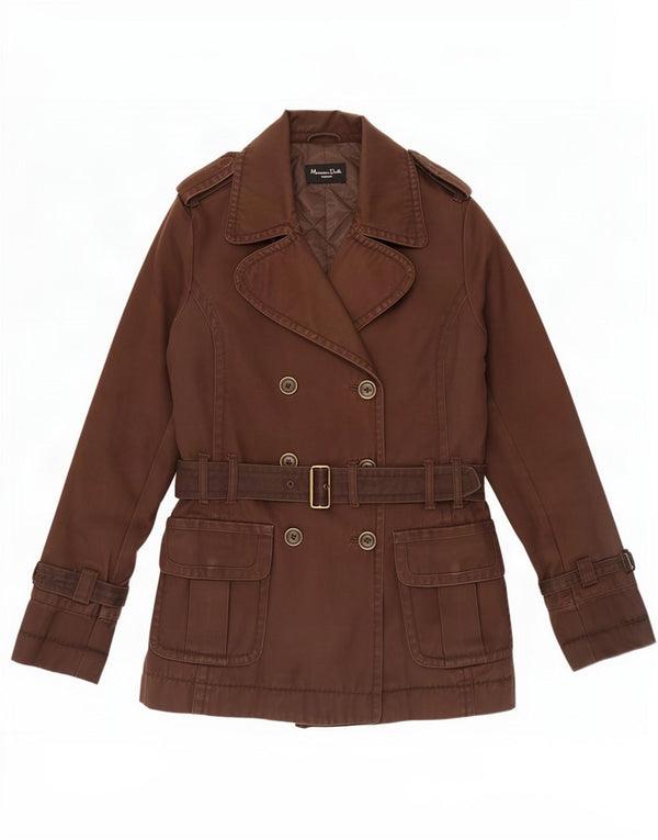 Massimo Dutti Damen Kurzer Trenchcoat UK 10 Small Brown Cotton