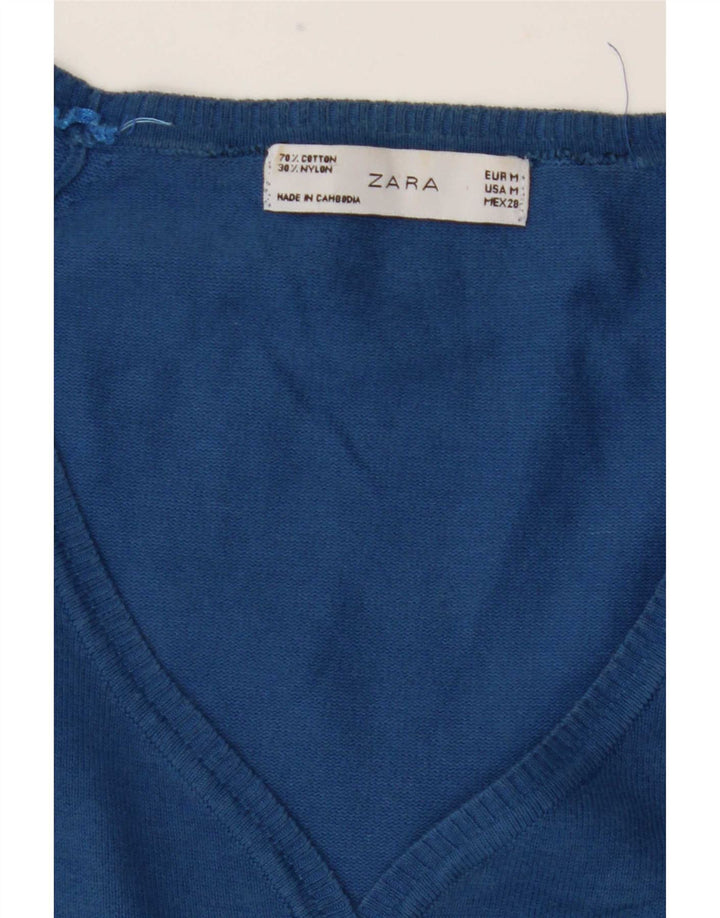 Zara Damen-Cardigan-Pullover UK 12 Mittelblaue Baumwolle