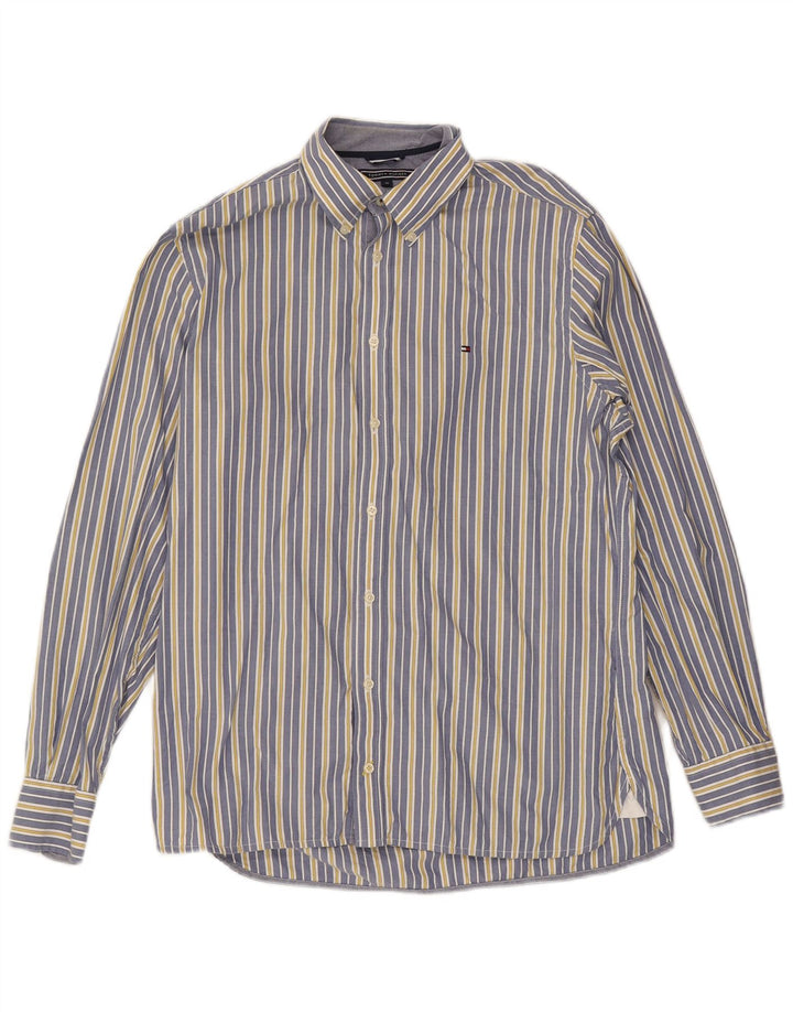 Tommy Hilfiger Herren-Hemd mit individueller Passform, mittelblau, gestreift, Baumwolle