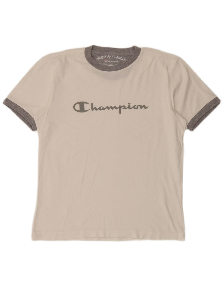 Champion Herren Grafik-T-Shirt-Oberteil Mittelweiß
