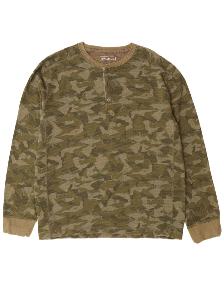 Eddie Bauer Herren Top Langarm XL Grün Camouflage Baumwolle