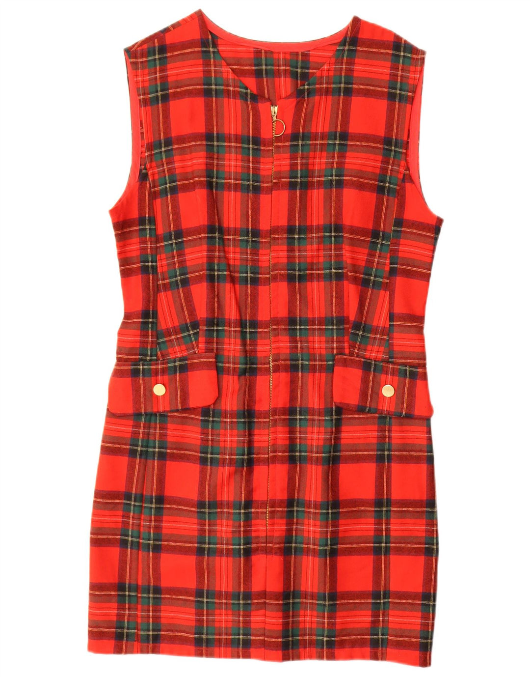 Vintage Damen Ärmelloses Etuikleid UK 14 Mittelrot kariert