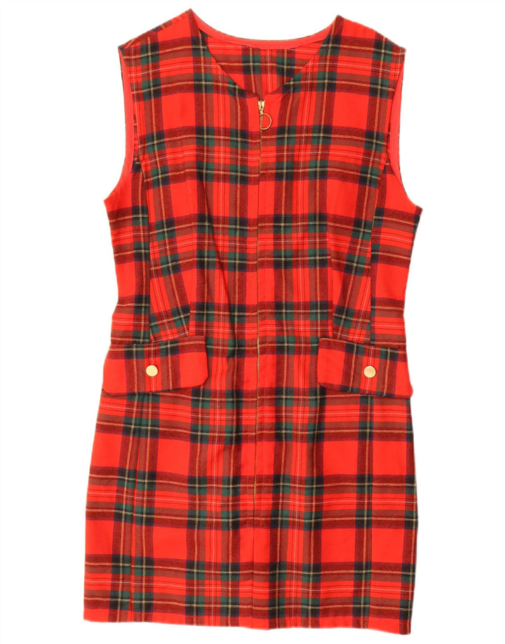 Vintage Damen Ärmelloses Etuikleid UK 14 Mittelrot kariert