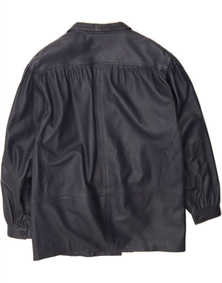 WALLACE SACKS Womens Double Breasted Jacket UK 14 Large Navy Blue Leather Vintage Wallace Sacks and Second-Hand Wallace Sacks from Messina Hembry 