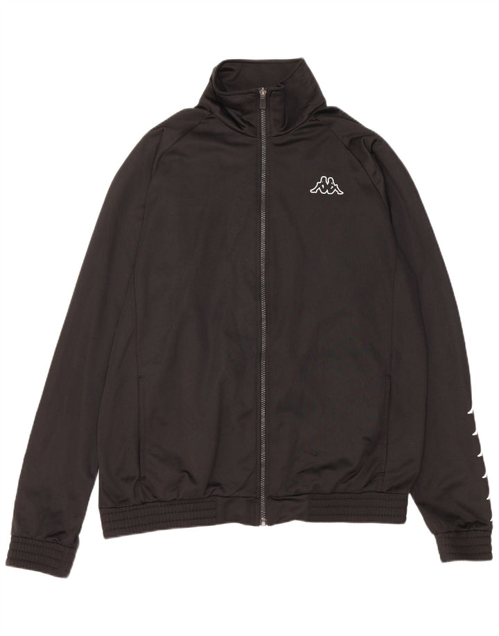 Kappa Herren-Trainingsanzug mit grafischem Oberteil, groß, aus schwarzem Polyester