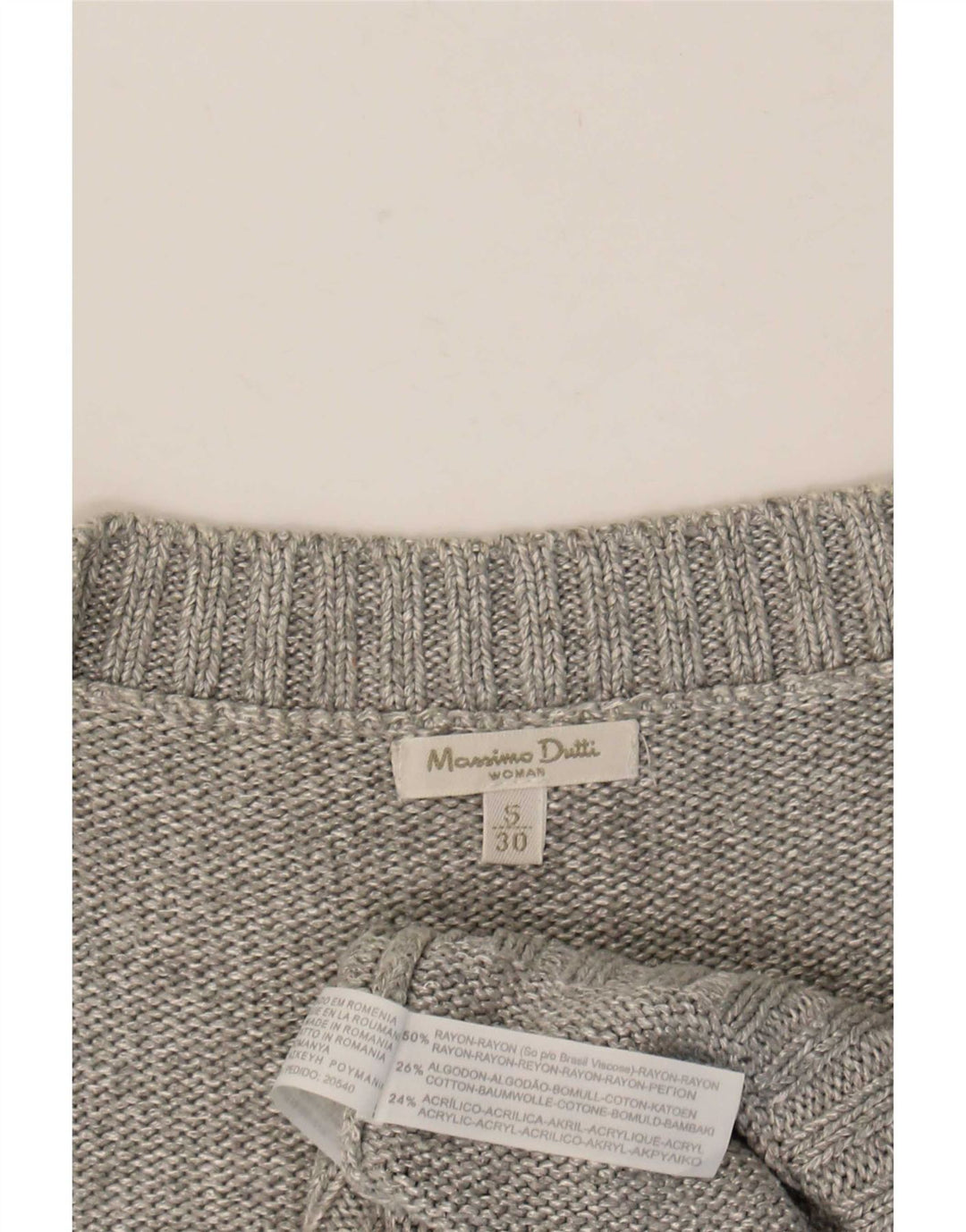 Massimo Dutti Damen-Pullover mit kurzen Ärmeln und V-Ausschnitt, Gr. 10, Größe S, Grau
