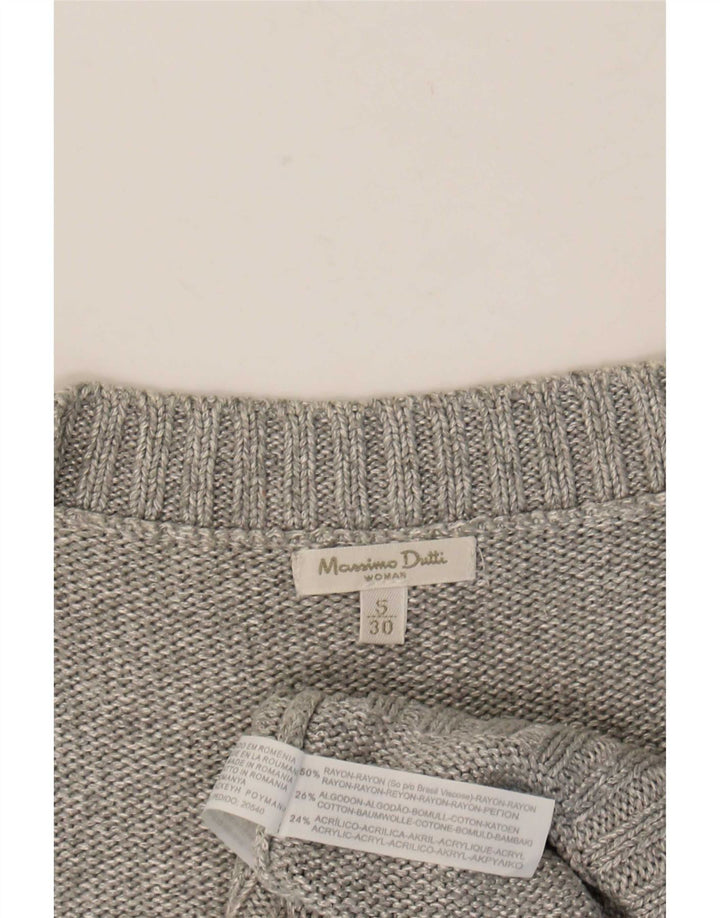 Massimo Dutti Damen-Pullover mit kurzen Ärmeln und V-Ausschnitt, Gr. 10, Größe S, Grau