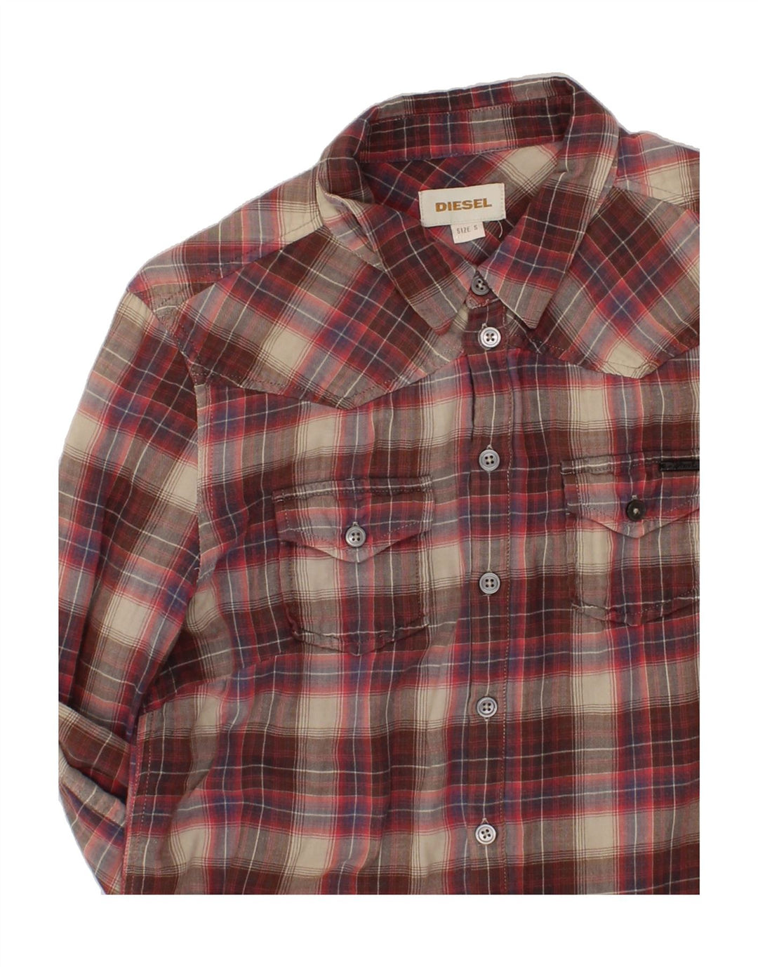 DIESEL Boys Shirt 14-15 Years Small Maroon Check Vintage Diesel and Second-Hand Diesel from Messina Hembry 