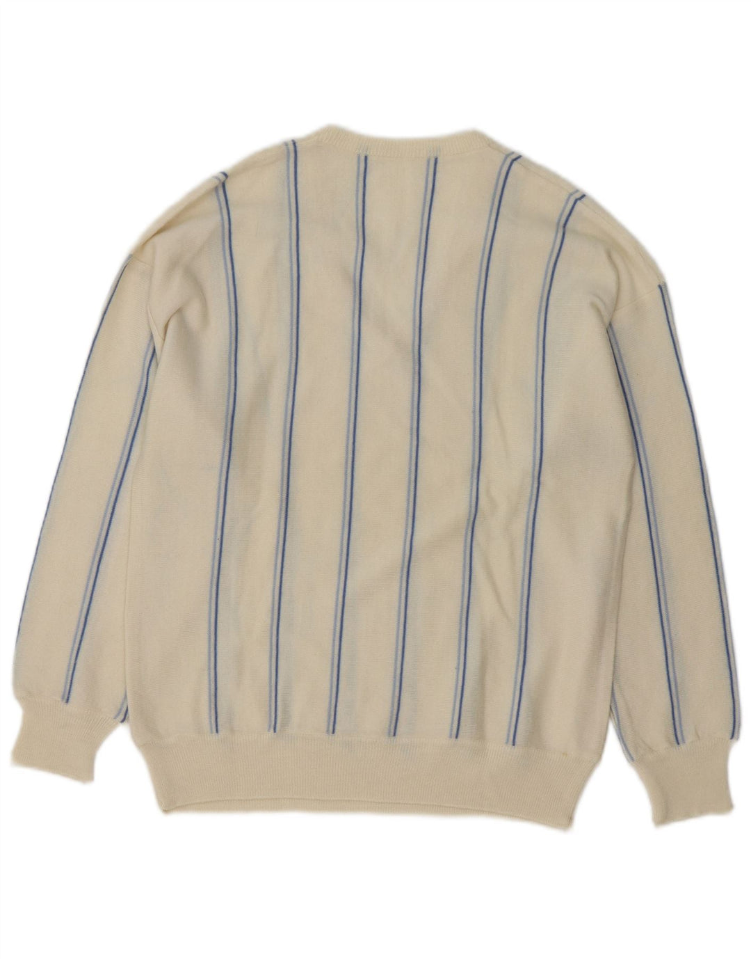 VINTAGE Herren-Pullover mit V-Ausschnitt, mittelgroß, cremefarben gestreift