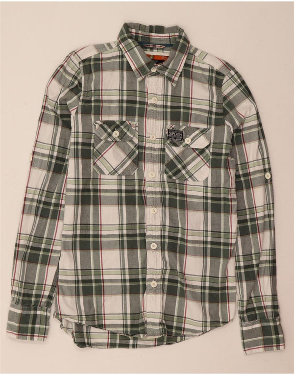 Superdry Herren-Flanellhemd aus mittelgrüner, karierter Baumwolle