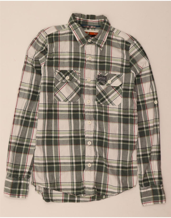 Superdry Herren-Flanellhemd aus mittelgrüner, karierter Baumwolle