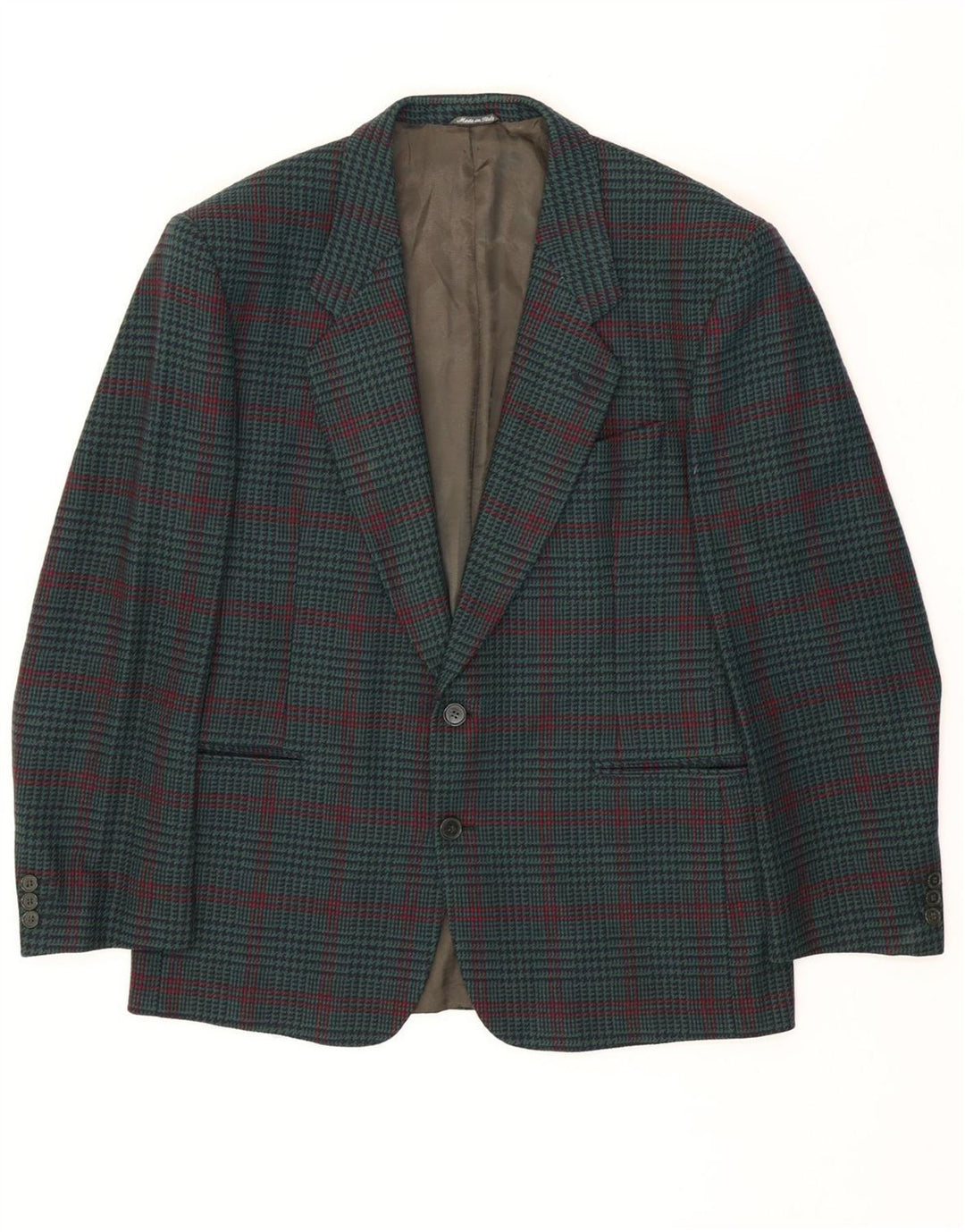 FERRE Mens 2 Button Blazer Jacket UK 40 Large Green Check Wool Vintage Ferre and Second-Hand Ferre from Messina Hembry 