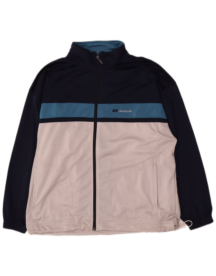 Reebok Herren-Trainingsanzug mit lockerer Passform, Oberteil, Jacke, Größe S, Weiß, Farbblock