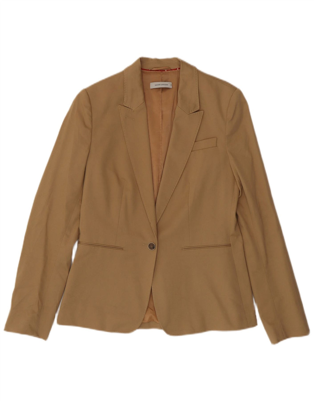 Rene Lezard Damen-Blazer mit 1 Knopf, EU 38, mittelbeige Baumwolle