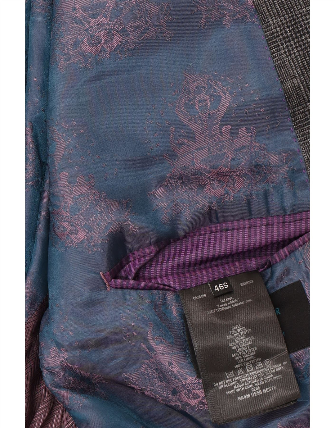 Ted Baker Herren-Blazer mit 2 Knöpfen, UK 46 3XL, grau karierte Wolle