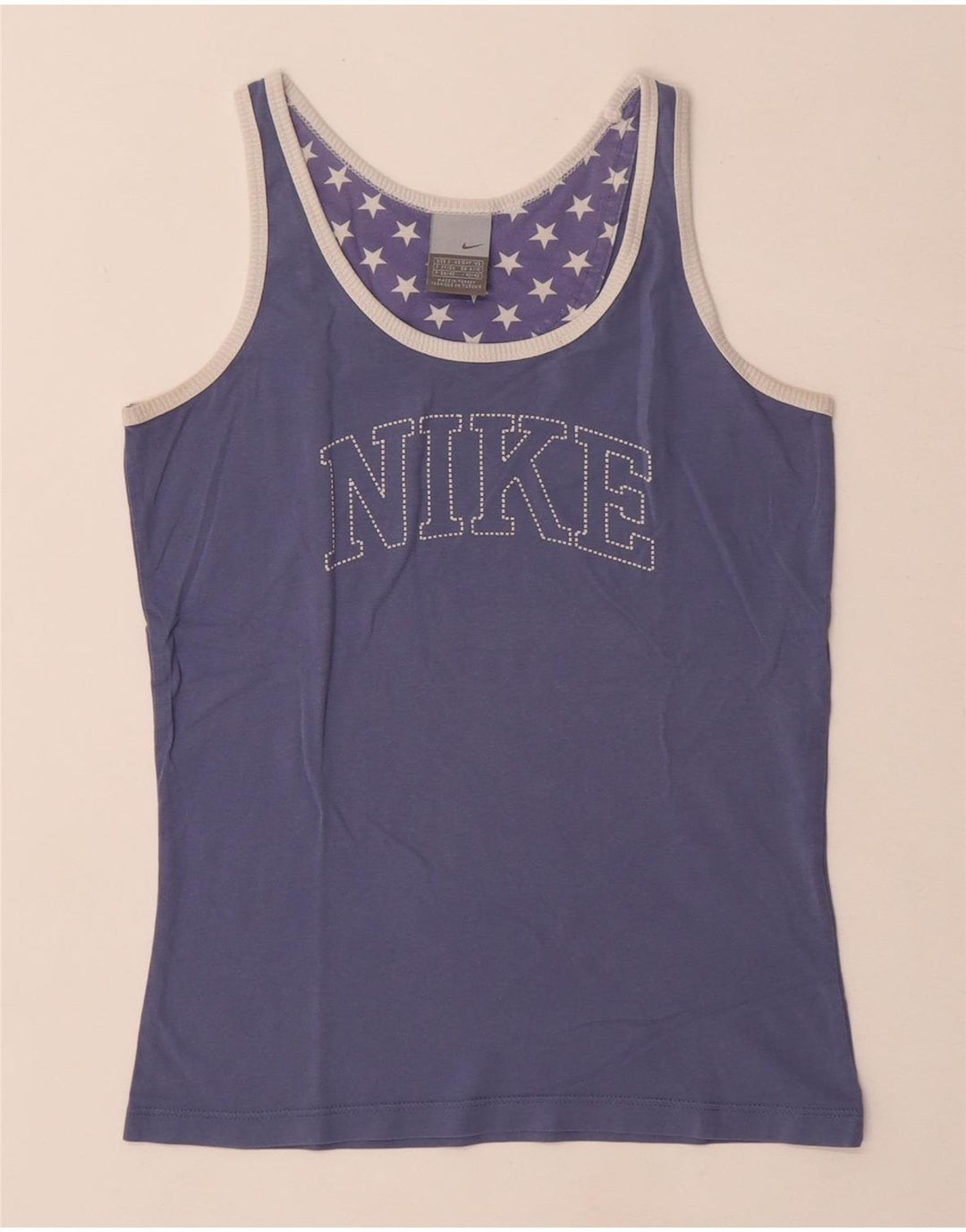 Nike Damen Crop Graphic Vest Top UK 8/10 Small Blaue Baumwolle