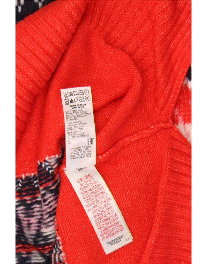 Marks & Spencer Damen-Pullover mit U-Boot-Ausschnitt, UK 14, Mittelrot, Fair Isle-Muster