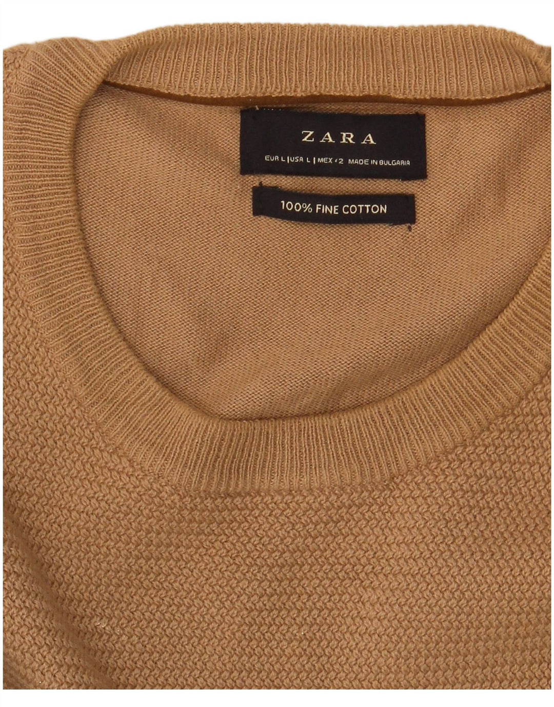 Zara Herren-Pullover mit Rundhalsausschnitt, groß, beige Baumwolle