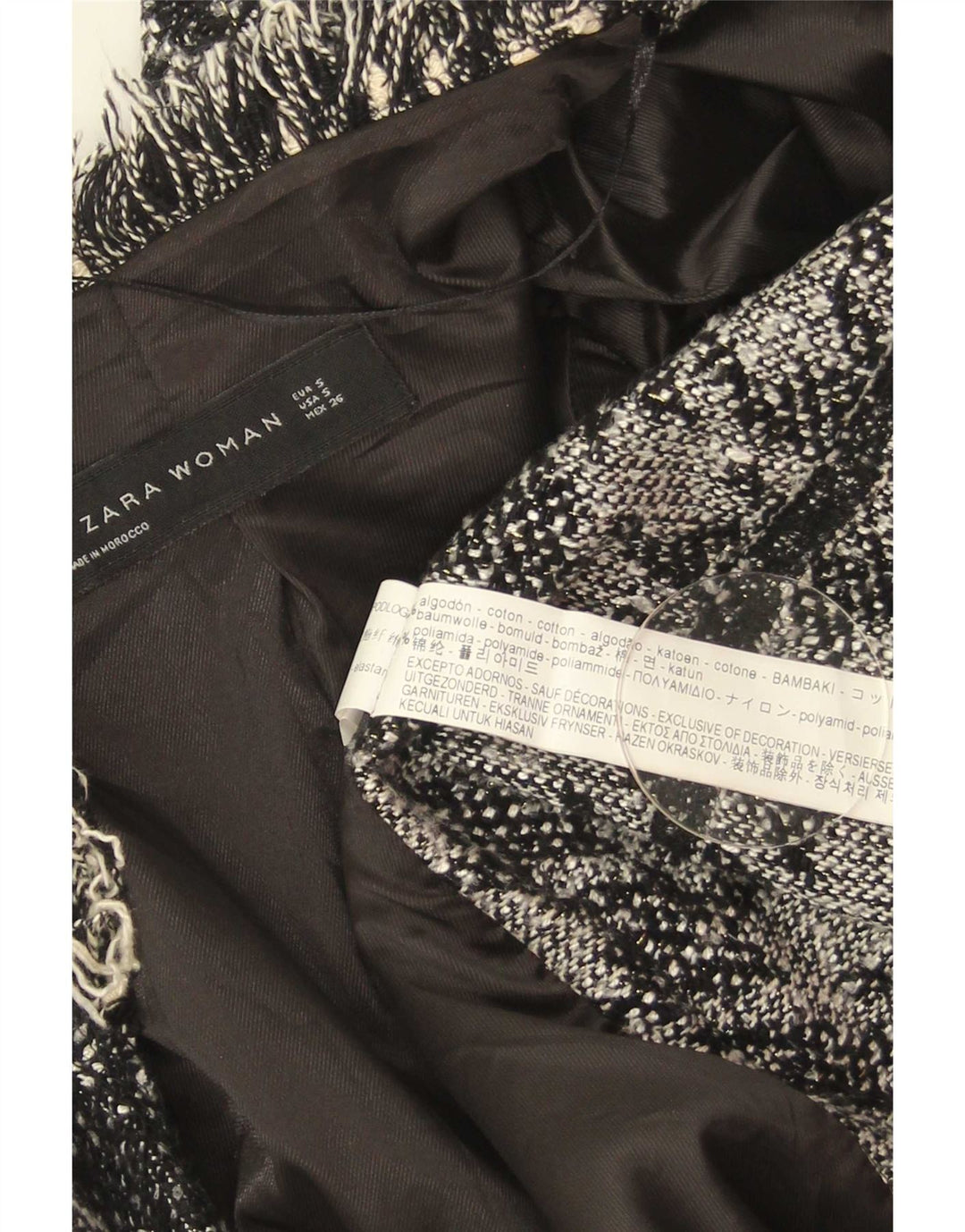 Zara Womens Open Overcoat UK 10 Small Schwarze Hahnentritt-Baumwolle