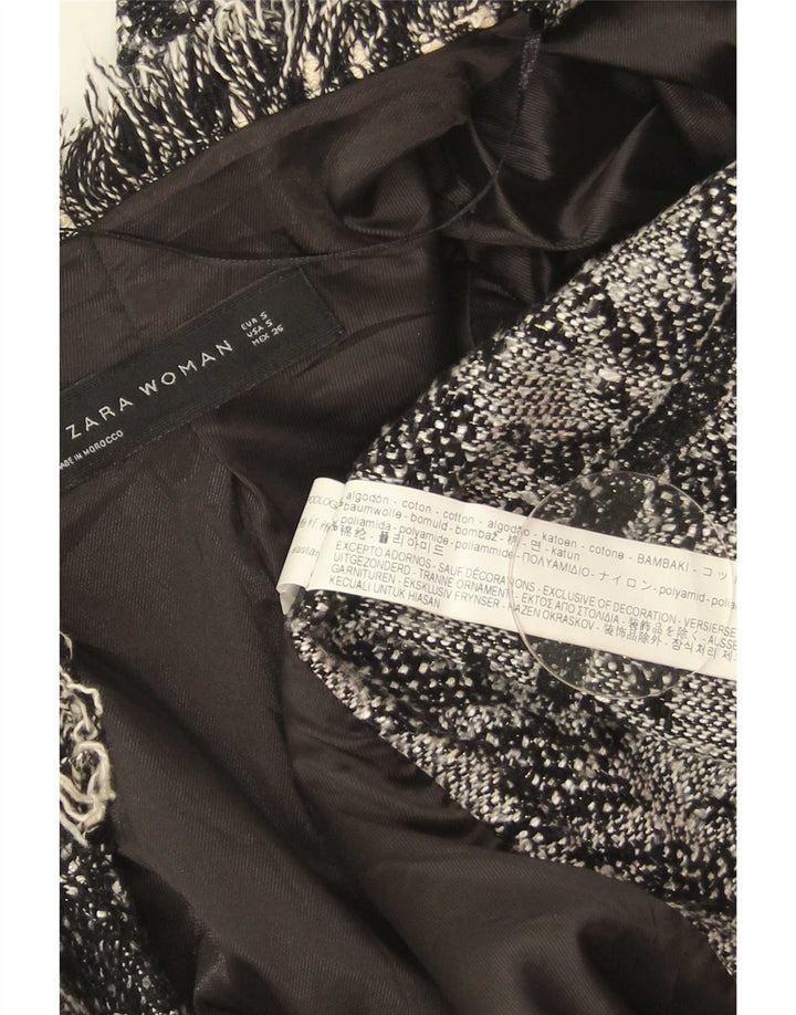 Zara Womens Open Overcoat UK 10 Small Schwarze Hahnentritt-Baumwolle