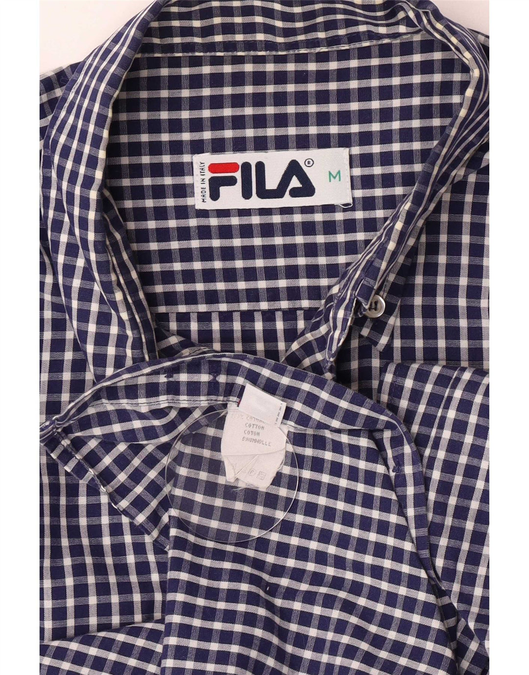 Fila Herren-Hemd mit normaler Passform, mittelblaue Gingham-Baumwolle in Marineblau