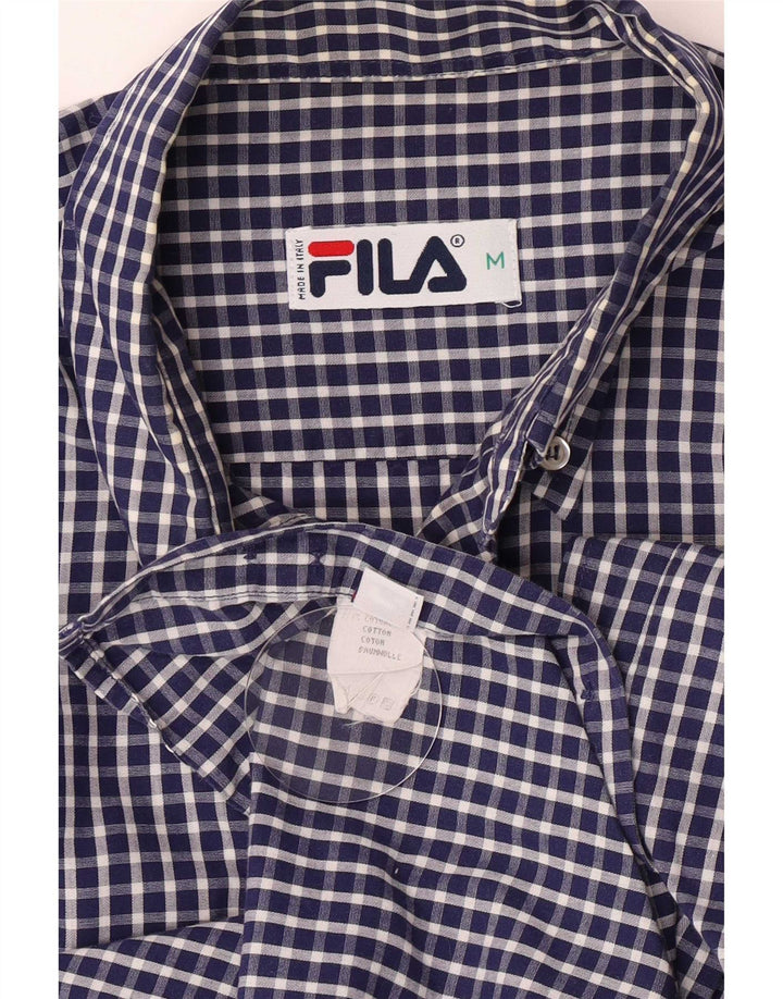 Fila Herren-Hemd mit normaler Passform, mittelblaue Gingham-Baumwolle in Marineblau