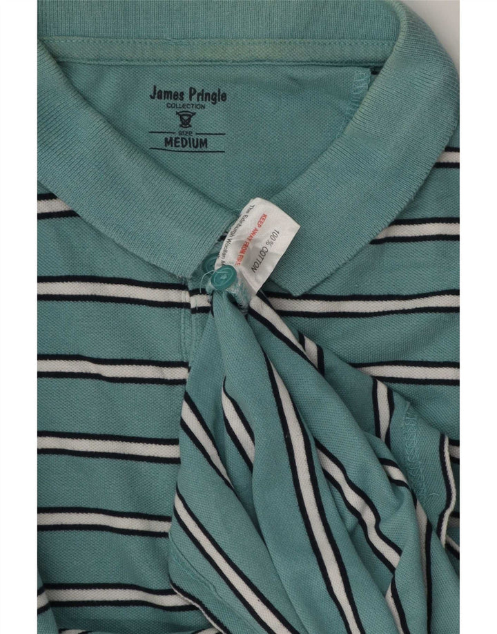 James Pringle Herren-Poloshirt aus mittelblauer, gestreifter Baumwolle