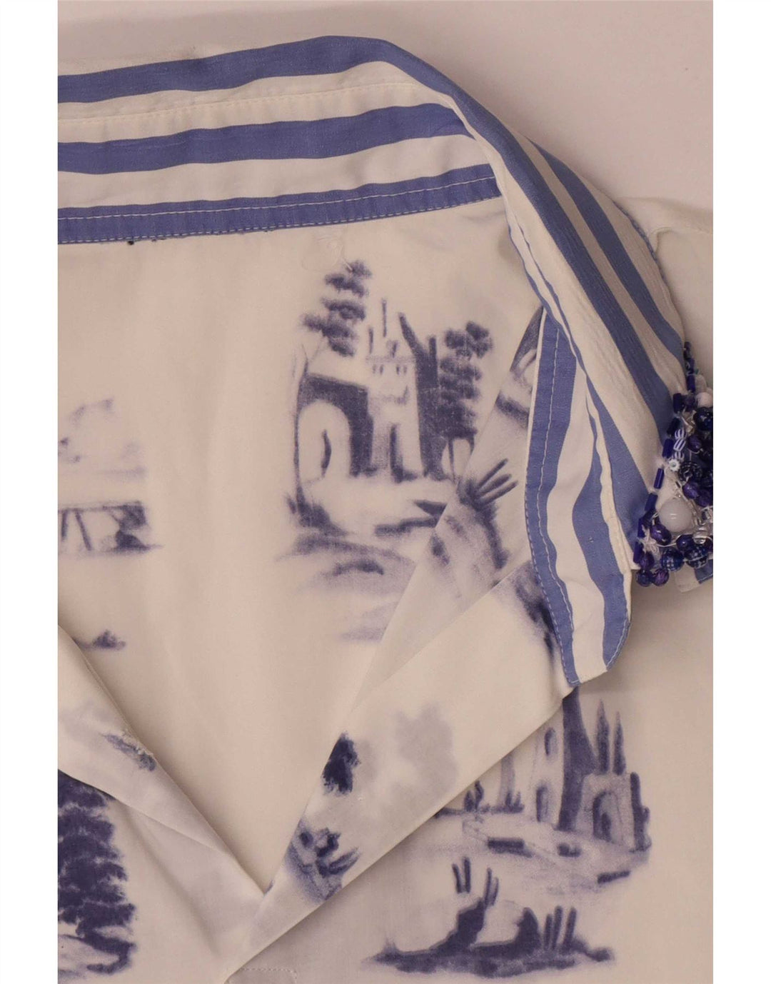 Vintage Damen Bluse mit abstraktem Muster UK 16 Groß Weiß